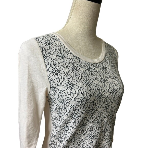 J Crew Womens Embroidered Ivory Knit Floral Cotton Top A6835 Sz S - Picture 3 of 8